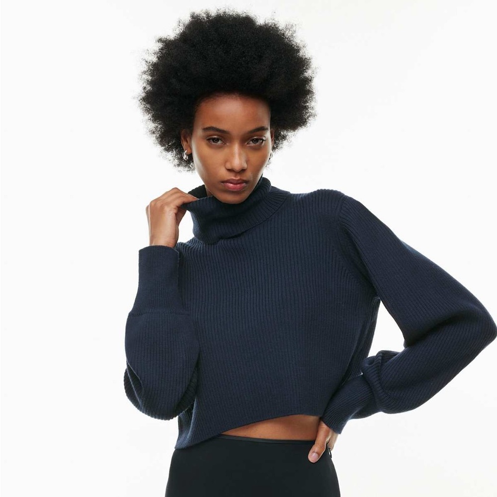 Aritzia Wilfred XS wool Rebecca Turtleneck Women's black Ribbed Cropped Sweater